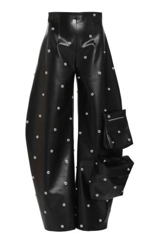 FAUX LEATHER STUDDED FLARED LEG PANTS