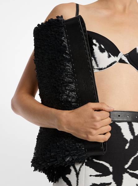 Sorrento Hand-Stitched Fringe and Leather Foldover Clutch