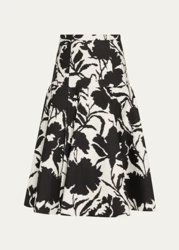 Floral Chine Silk and Cotton Jacquard Drop Waist Dance Skirt