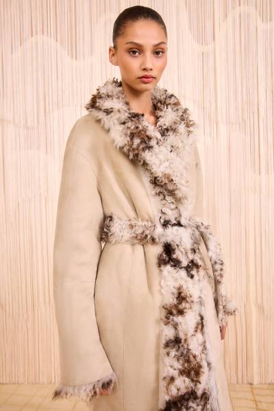 CARYSE LONG SHEARLING COAT