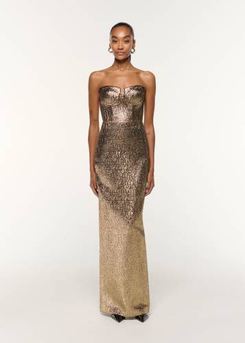 PLEATED BUST METALLIC GOWN