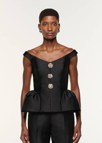 CRYSTAL BUTTON PEPLUM TOP