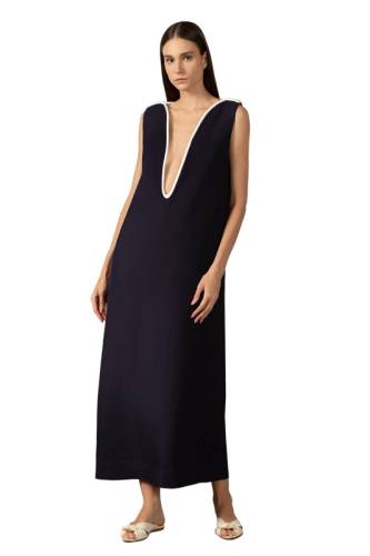 BICOLOR DEEP V-NECK MAXI DRESS