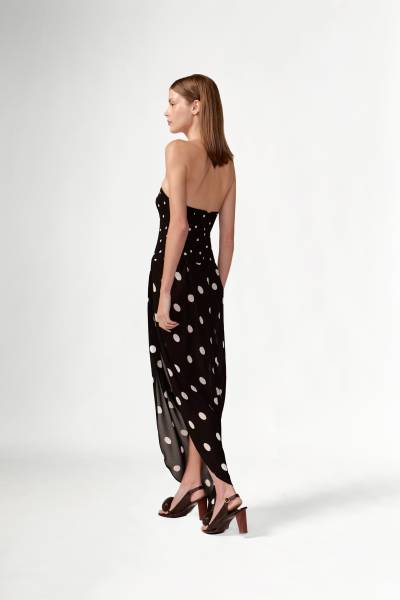POLKA DOTS V-NECK STRAPLESS DRESS