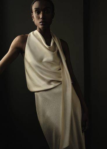 FLUID SATIN BIAS COLUMN SKIRT