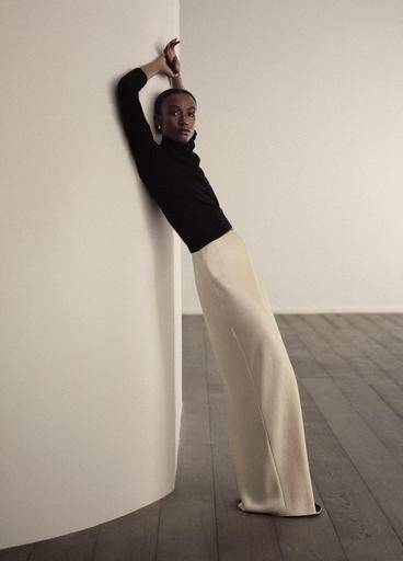 FLUID SATIN BIAS COLUMN SKIRT