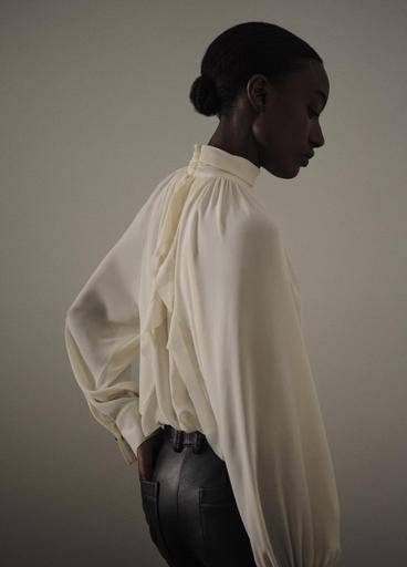 GATHERED DRAPED NECK BLOUSE