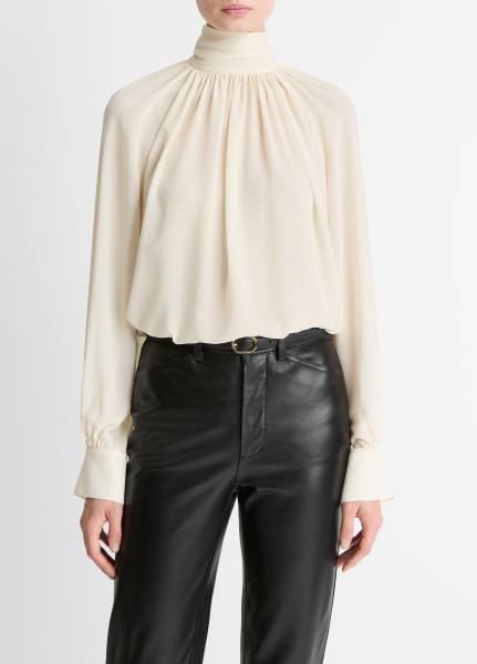 GATHERED DRAPED NECK BLOUSE