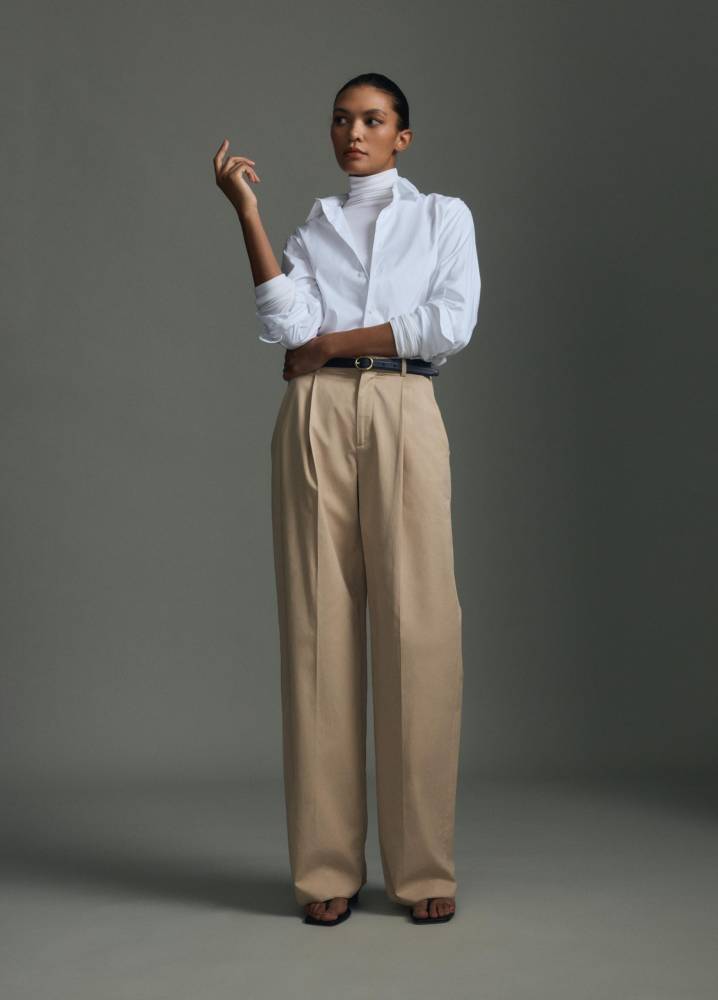 CAMILLE MID WAIST COTTON LEG TROUSER