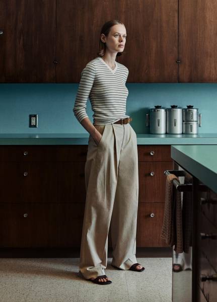 CAMILLE MID WAIST COTTON LEG TROUSER