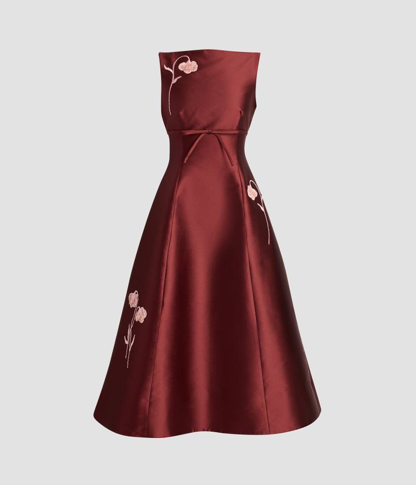 EMBROIDERED MIKADO MIDI DRESS
