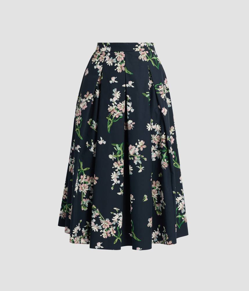 FLORAL COTTON MIDI PLEATED SKIRT