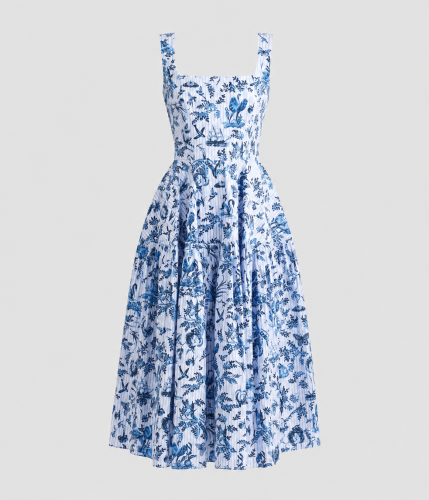 STRIPE POPLIN SLEEVELESS MIDI DRESS