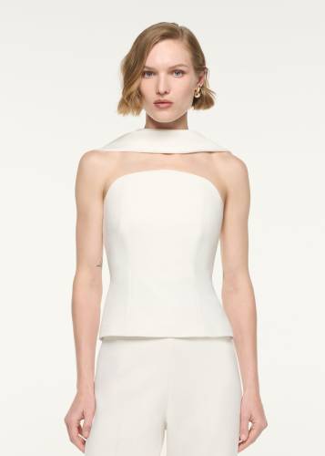 MOON NECKLINE TOP WITH DETACHABLE SCARF