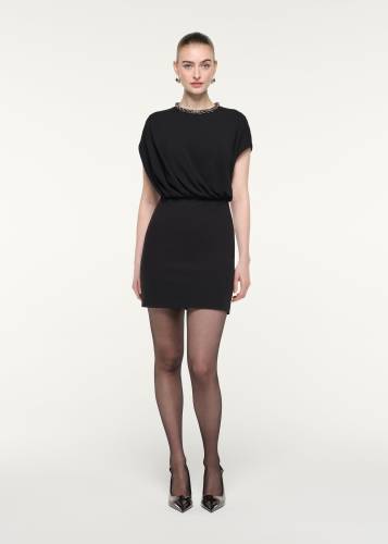 SLEEVELESS BLOUSON MINI WITH CRYSTAL NECKLINE